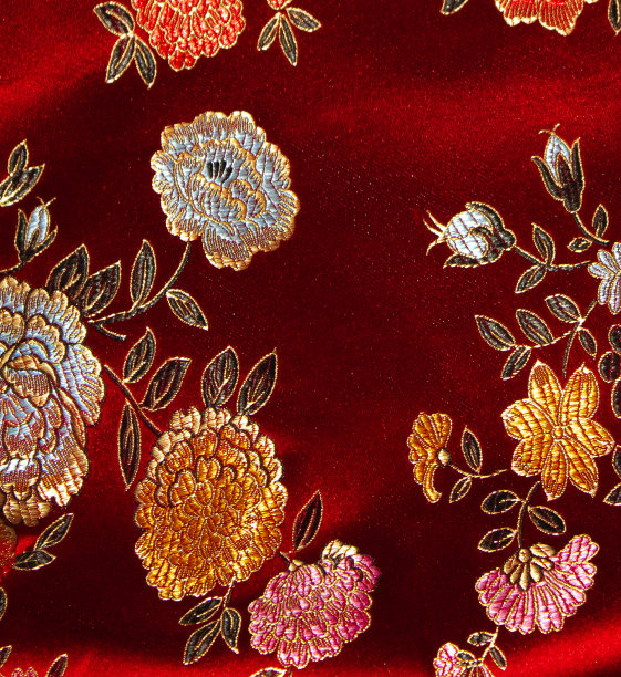 红色带花织物的纹理图片下载