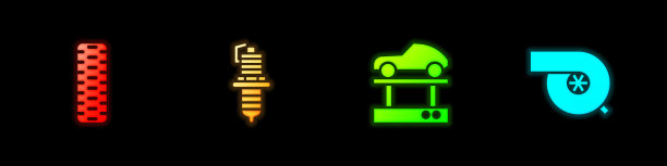 将汽车轮胎、车轮、火花塞安装在升降机上修理图片下载