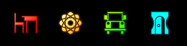 布置学校桌子和椅子原子巴士和铅笔图片下载