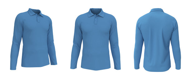 空白领t恤模型在前面，侧面和背面的观点图片下载