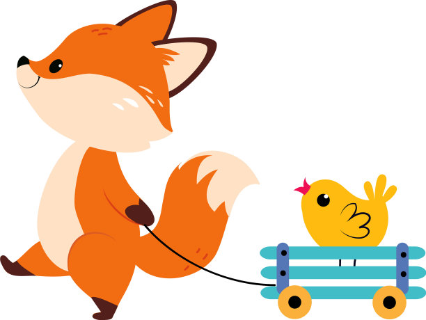 可爱的小狐狸和小鸡拉车图片下载