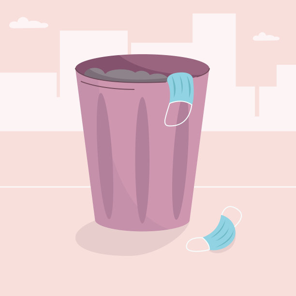 打开垃圾桶，里面有垃圾，上面有防护面罩。图片下载