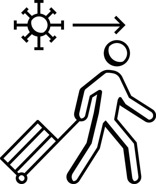 冠状病毒筛查反方向图标设计，冠状病毒隔离概念。禁止旅行、航班和流动，图片下载