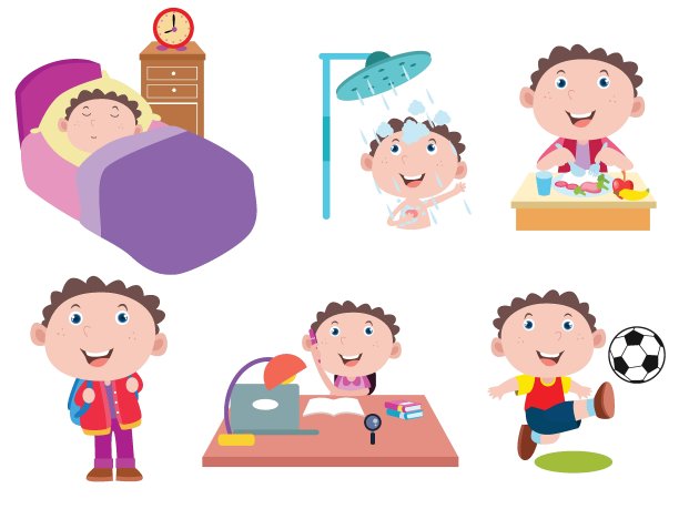 小男孩的日常活动在白色的背景图片下载