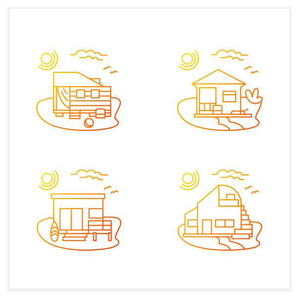 海滩小屋渐变图标集图片下载