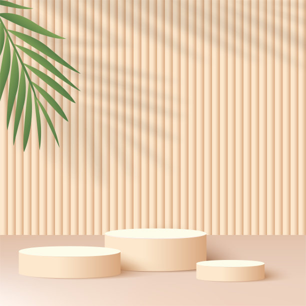 抽象背景与奶油色几何3d讲台。矢量插图。图片下载