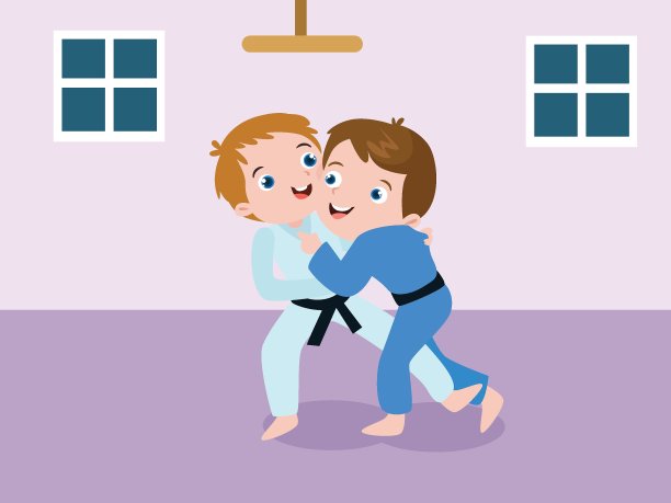 两个男孩通过打斗学习空手道图片下载