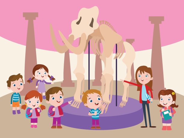 学生们在看巨型大象化石图片下载