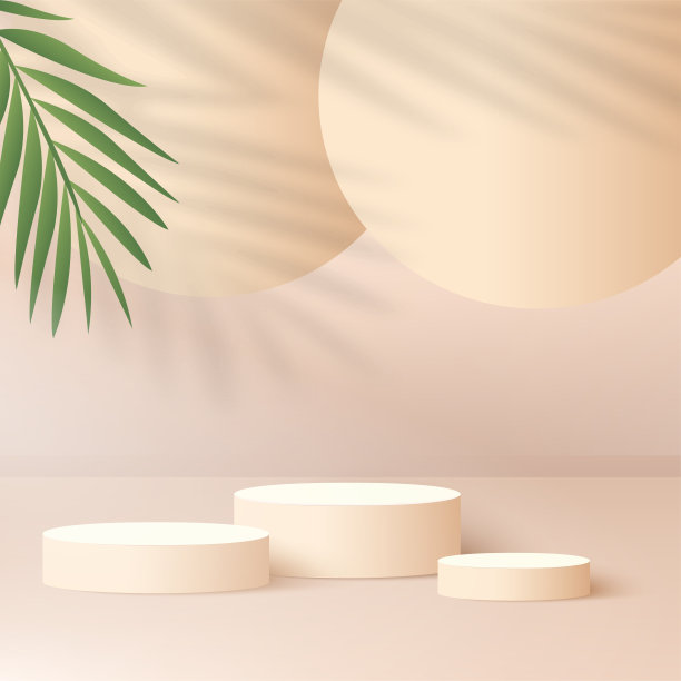 抽象背景与奶油色几何3d讲台。矢量插图。图片下载