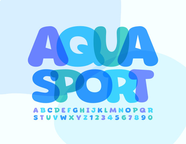 向量蓝色标志水运动。一套创造性的字母和数字图片下载