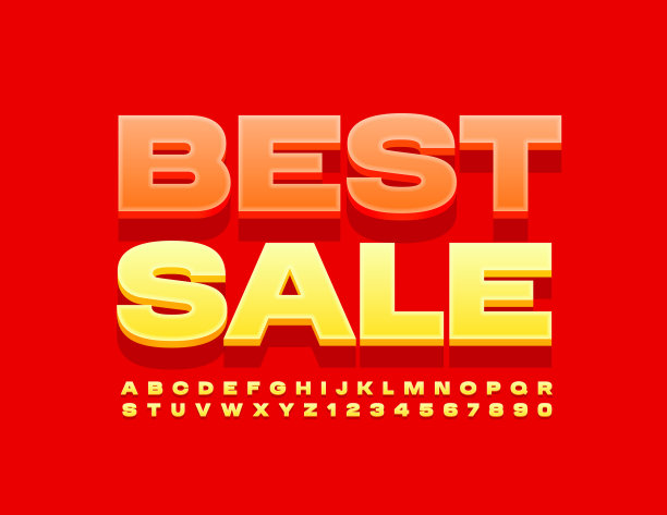 矢量促销横幅最佳销售。黄色3D字母和数字集图片下载