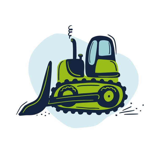 绿色推土机在凉爽的手绘风格图片下载