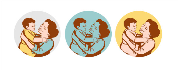 一套三个时尚标志，一个年轻快乐的女人图片下载