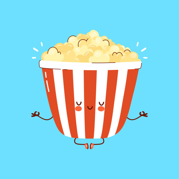 可爱有趣的爆米花冥想瑜伽姿势。矢量手绘卡通卡通人物插图图标。孤立在白色背景上。爆米花冥想的概念图片下载