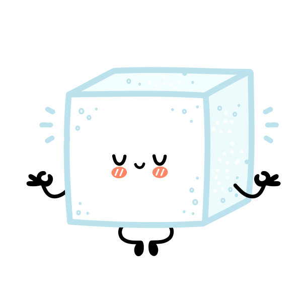 可爱滑稽快乐的糖块方块性格沉思。矢量平线卡通卡通人物插图图标。孤立在白色背景上。方糖字符概念图片下载