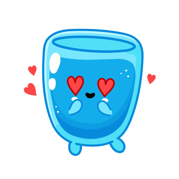 可爱有趣快乐的水杯人物。矢量平线卡通卡通人物插图图标。孤立在白色背景上。水玻璃字符概念图片下载
