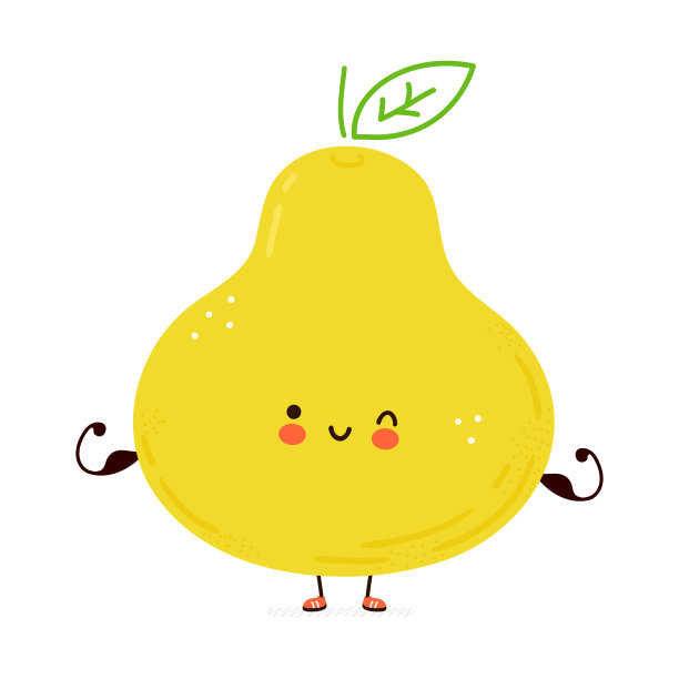 可爱有趣的梨子水果秀肌肉。矢量手绘卡通卡通人物插图图标。孤立在白色背景上。梨果适性概念图片下载