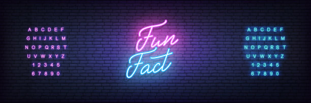 有趣的事实氖模板。发光的霓虹灯字母有趣的事实标志。图片下载