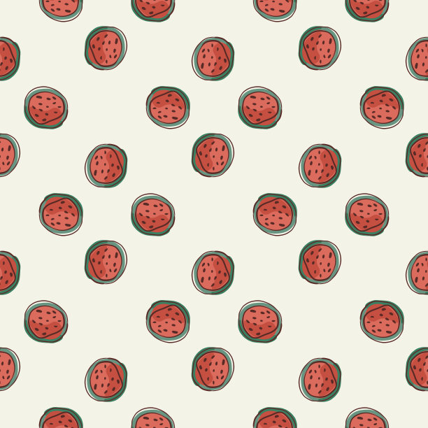 抽象无缝花纹装饰用红色小西瓜点缀。孤立的浆果的背景。图片下载