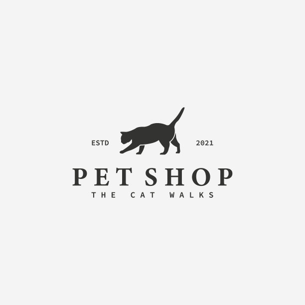 极简主义宠物店猫咪复古标志设计图片下载