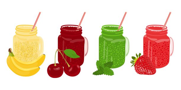 一套装有水果冰沙的玻璃瓶图片下载