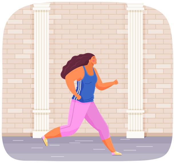年轻女子穿着运动服跑步或慢跑。锻炼锻炼。跑步胖女孩做短跑图片下载