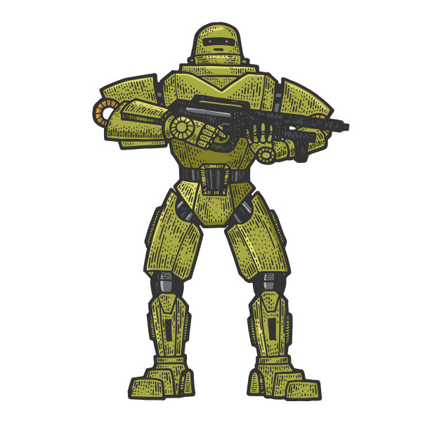 机器人战士素描雕刻图片下载