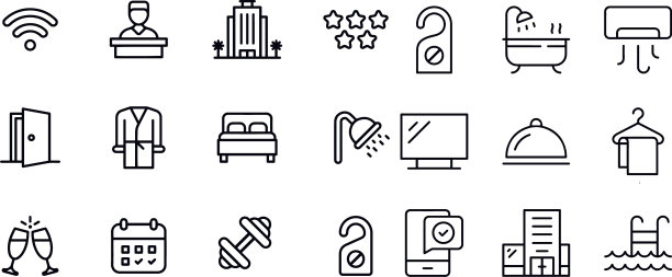 酒店服务简单细线酒店图标设置图片下载
