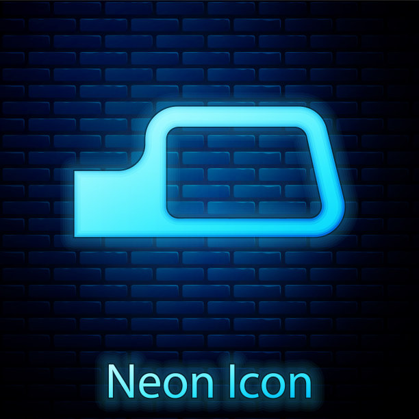 发光的霓虹灯汽车镜图标孤立在砖块上图片下载