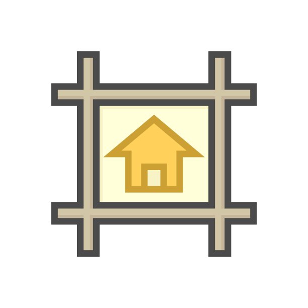 房屋建筑或住宅在土地和通路道路矢量图标设计在俯视图。64x64像素完美和可编辑的线描边。图片下载