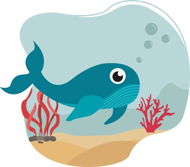 可爱的蓝鲸动物在海里游泳，海洋图片下载