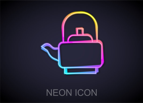 发光的霓虹灯线水壶与手柄图标孤立图片下载