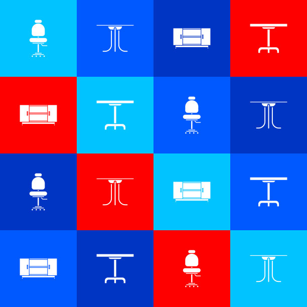 摆放办公椅、圆桌、电视架和图标图片下载