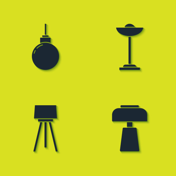 设置灯、吊灯、台灯、地板和图标图片下载