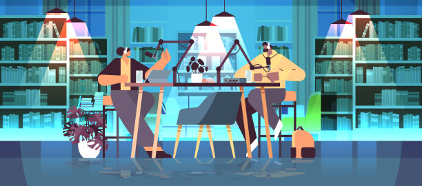 播客对着麦克风录音播客在工作室播客在线电台广播的概念图片下载