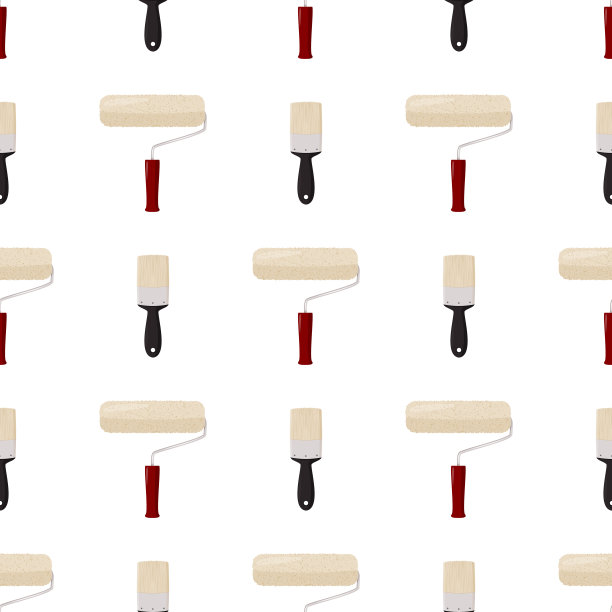 滚筒漆和刷子隔离背景。简单的手工工具修复矢量无缝模式。图片下载