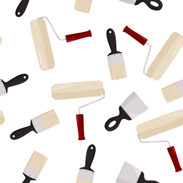 简单的抹刀和油漆辊矢量背景。修理无缝花纹的手动工具。图片下载