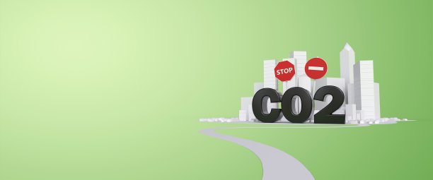 CO2文本与停止和禁止标志- 3D渲染图片下载