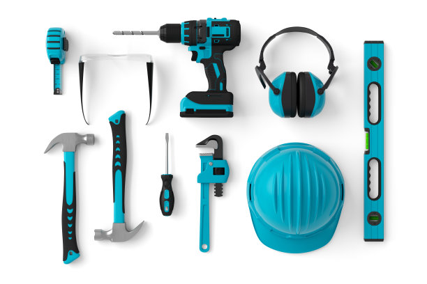 俯视图绿色建筑工具维修和安装在白色图片下载