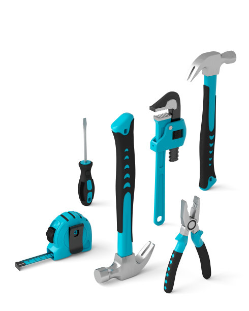 绿色建筑工具的等距视图用于修复白色图片下载