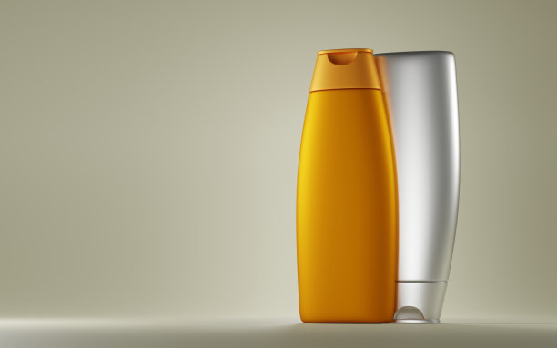 化妆品美容产品瓶子，金和银管隔离背景模拟旗帜。护发洗发水，护发素，化妆品促销模板。逼真的3d插图广告空包装图片下载