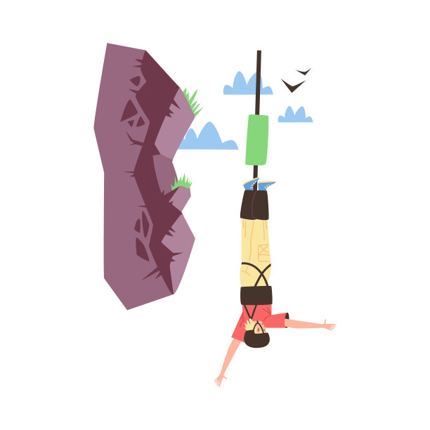 人在防护装备使蹦极跳平矢量插图孤立。图片下载