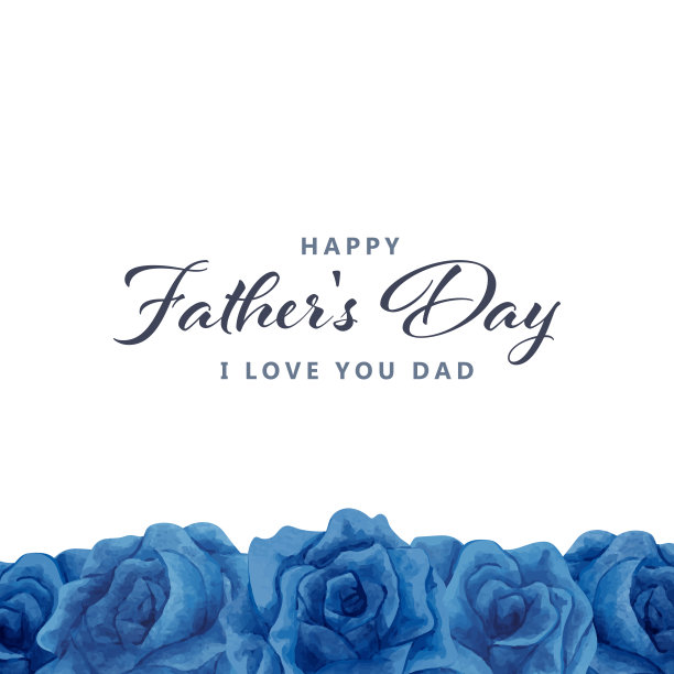 水彩蓝色玫瑰框架父亲节-正方形-向量图像图片下载