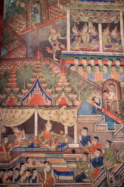 泰国清迈，瓦拉玛哈维汉寺的清迈历史壁画。图片下载