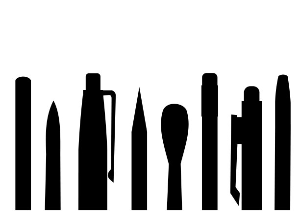 文具。水平背景剪影图片艺术工作室，文具店，学校。孤立的对象。刷子，铅笔，毡头笔。横幅，海报，名片的底部框架。向量图片下载