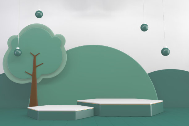 六角形的绿色讲台在空的背景上。三维渲染图片下载