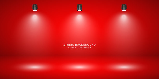 空红色工作室抽象背景与聚光灯效果。产品展示背景。舞台灯光。矢量图图片下载