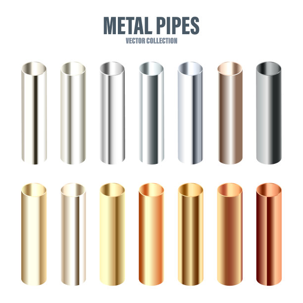 钢和铜管收集。建筑材料。抛光的金属质感。银色的梯度。矢量图图片下载