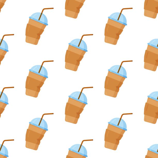 矢量插图的模式杯与热咖啡。美味热饮打印图片下载