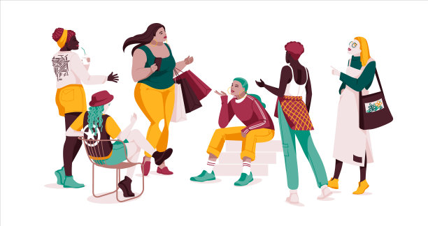 多民族的一组说话或说话的人。收集聊天情侣与讲话气泡。妇女会议。角色间的对话。平面矢量插图孤立在白色上图片下载